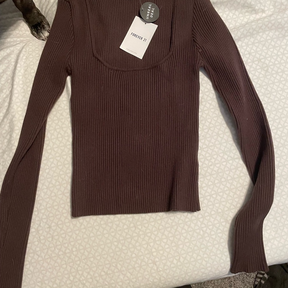 Forever 21 Chocolate Ribbed Knit Top